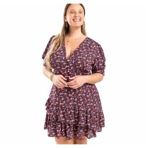Mi Ami floral NWT 2X purple floral dress button front ruffles plus size dresses